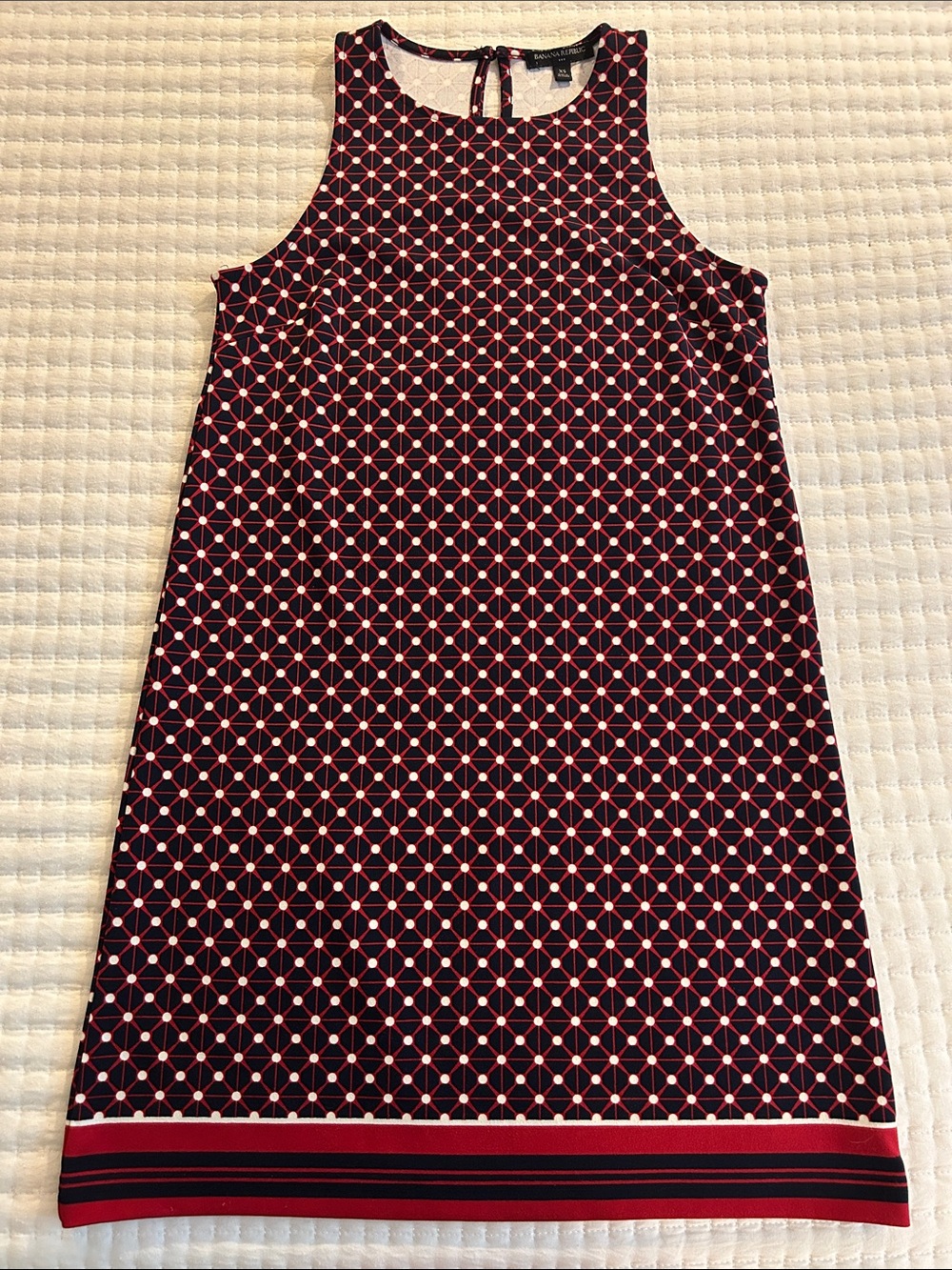 Banana Republic Navy Sleeveless A-Line Dress with Dot Lattice